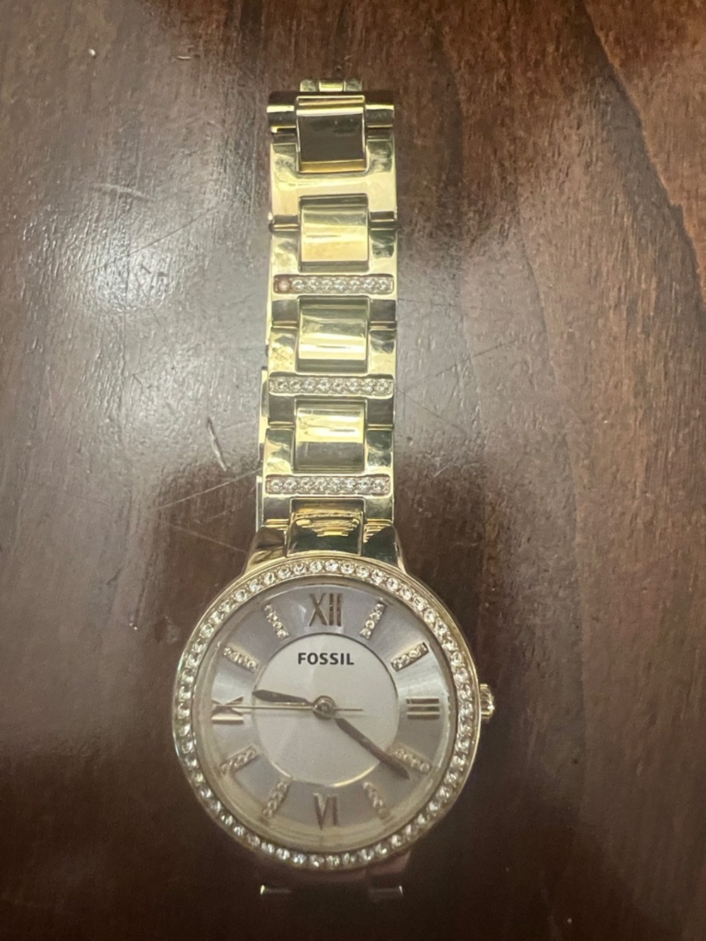 Fossil Gold-Tone Crystal Link Bracelet Watch